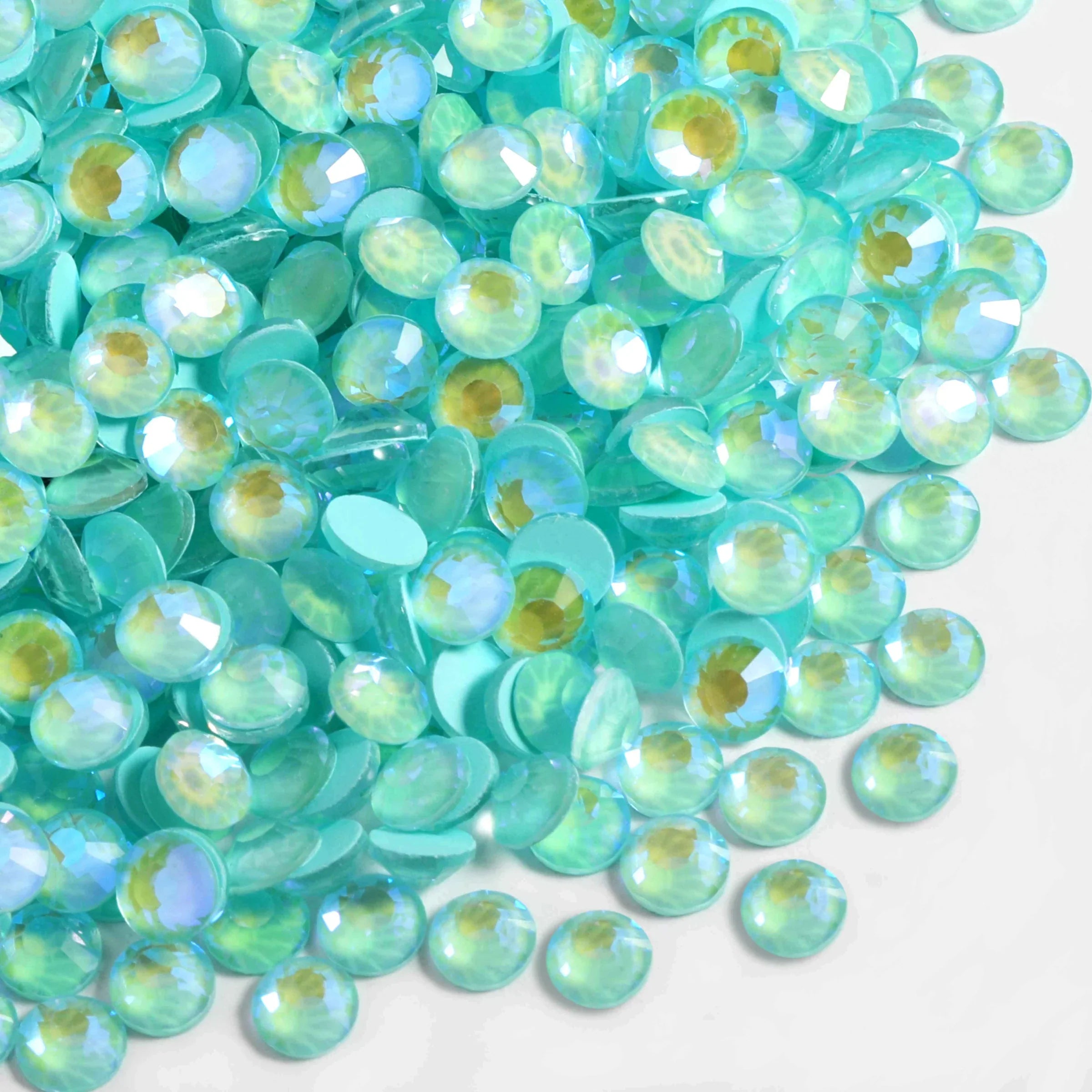 Flat Back Crystal Rhinestones Round Gems For Nail Art And Craft Glue Fix - Luminous Mint