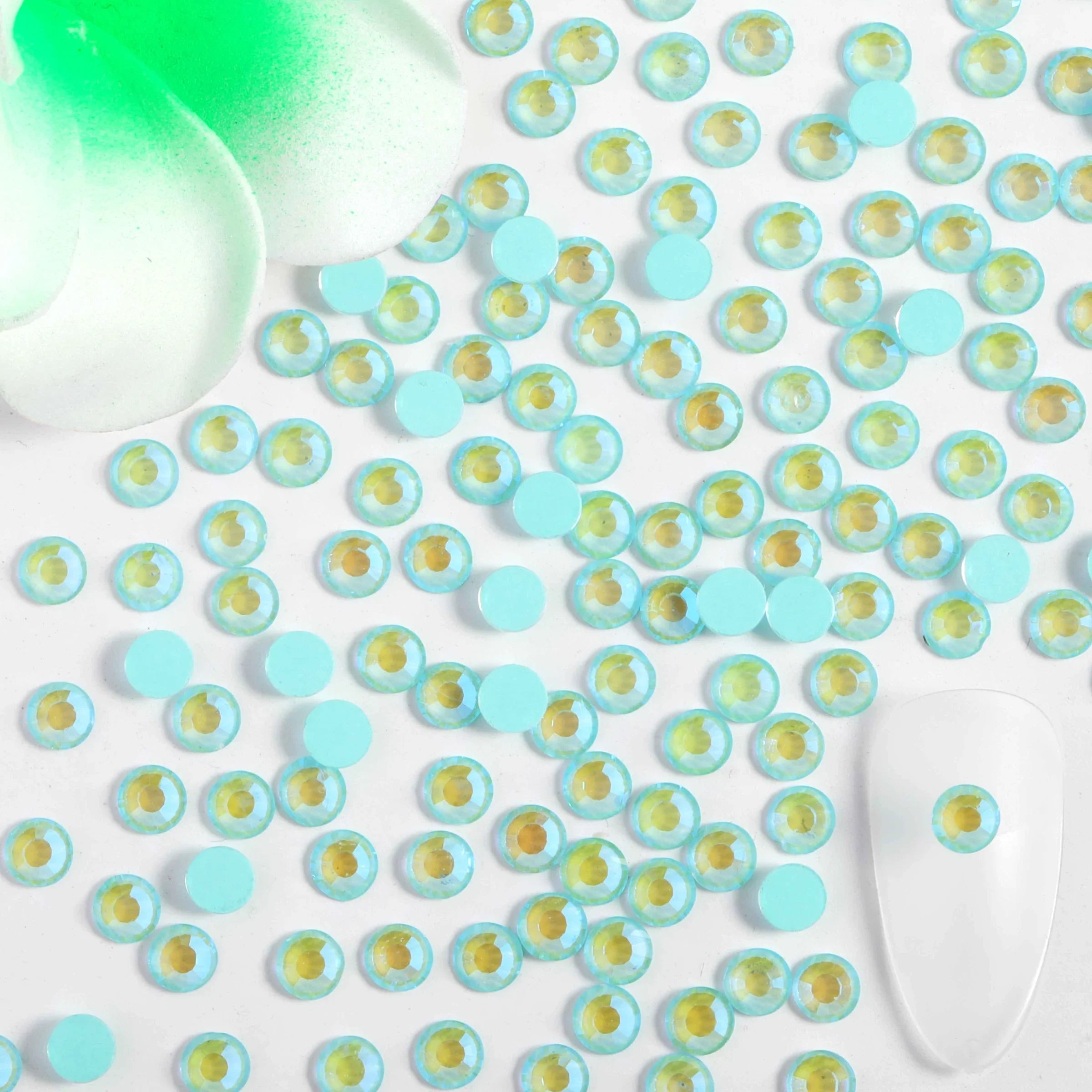Flat Back Crystal Rhinestones Round Gems For Nail Art And Craft Glue Fix - Luminous Mint - Image 3