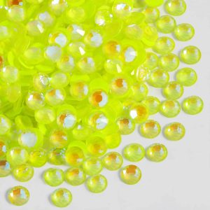 Flat Back Crystal Rhinestones Round Gems For Nail Art And Craft Glue Fix - Luminous Yellow