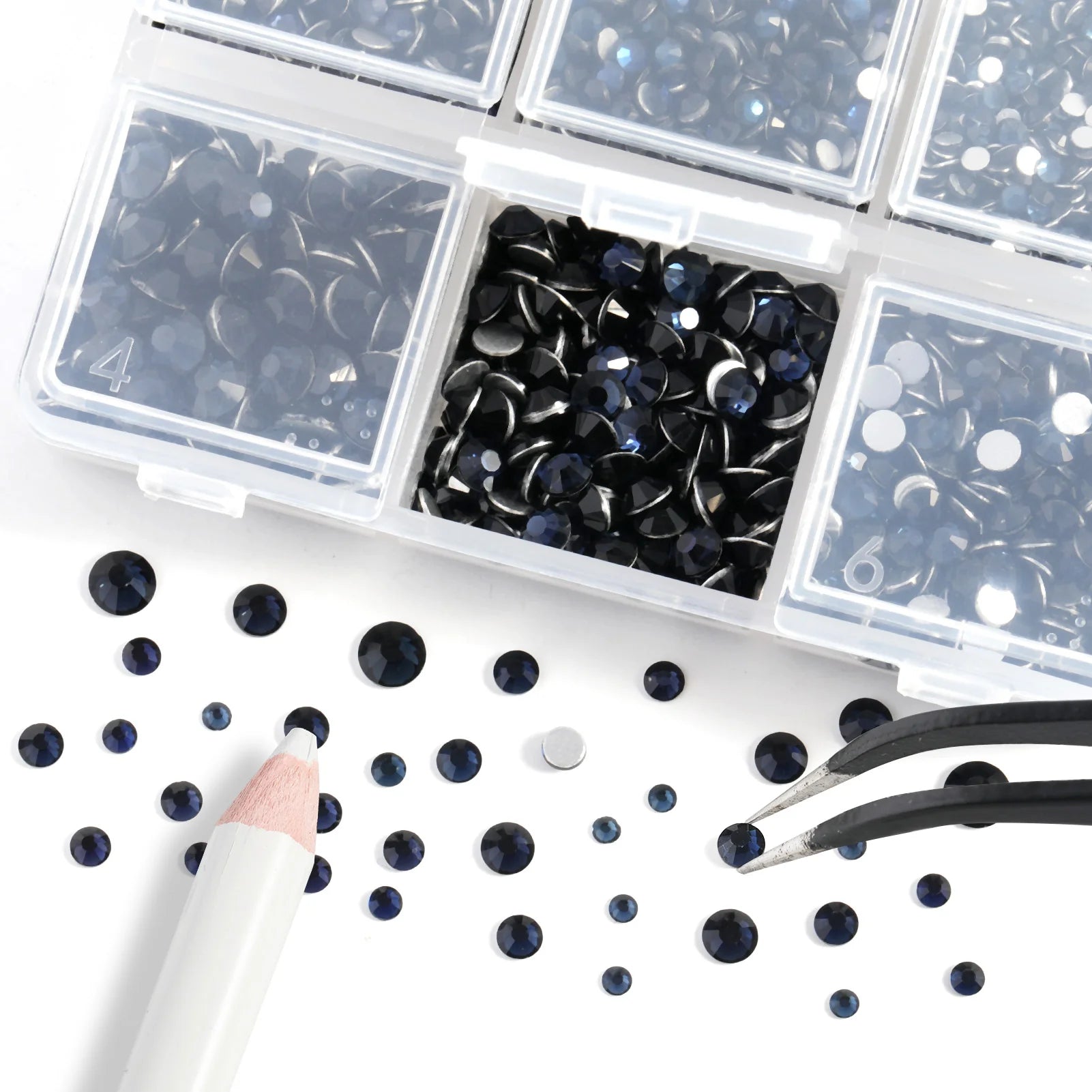 4300pcs Flatback Rhinestones, Nail Gems Round Crystal Rhinestones for Crafts,Mixed 6 Sizes with Picking Tweezers and Wax Pencil Kit- Montana - Image 2