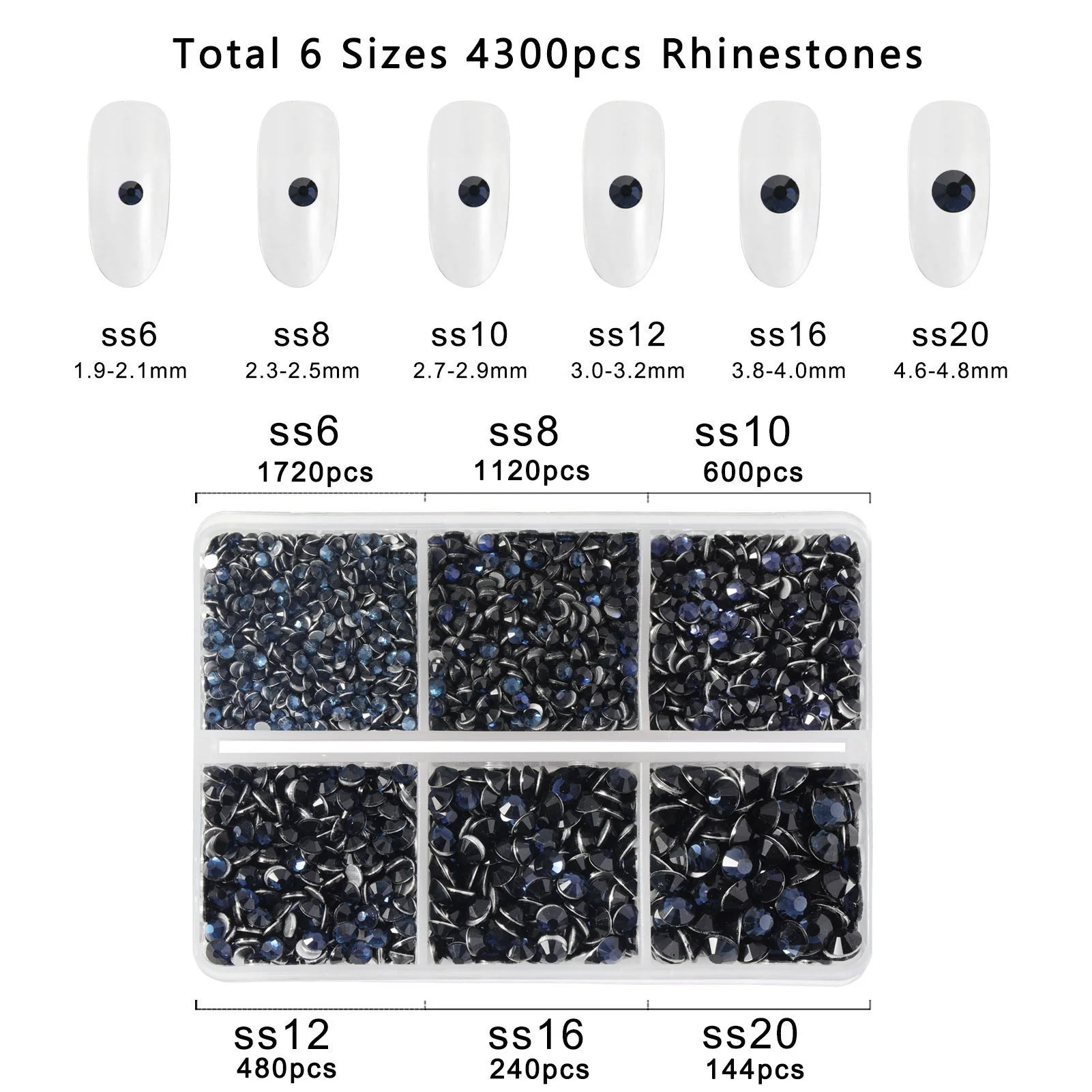4300pcs Flatback Rhinestones, Nail Gems Round Crystal Rhinestones for Crafts,Mixed 6 Sizes with Picking Tweezers and Wax Pencil Kit- Montana - Image 3