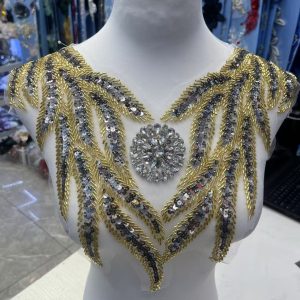 Multicolor Hand-Beading Lace Trim with Crystal Glass Rhinestones & Seed Beads – Embellished DIY Appliqué for Wedding Dresses, Evening Gowns, Qipao & Bridal Fashion Sewing Projects