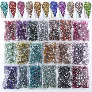 Bling Flashing White Flat Resin Rhinestones, Full Pack Solid Color Transparent Round Drills for Nail Art Decorations, Wedding Dress & Apparel Accessories