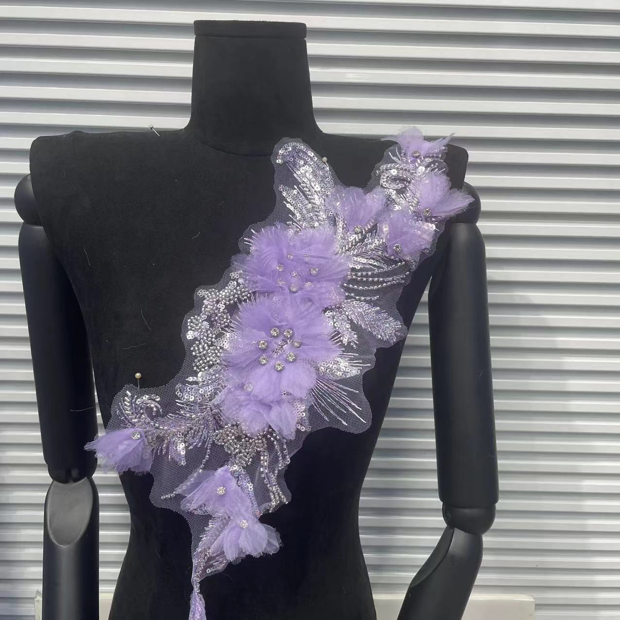 3D Beaded Floral Sleeve Appliqué | Bridal & Costume Trim - Image 8