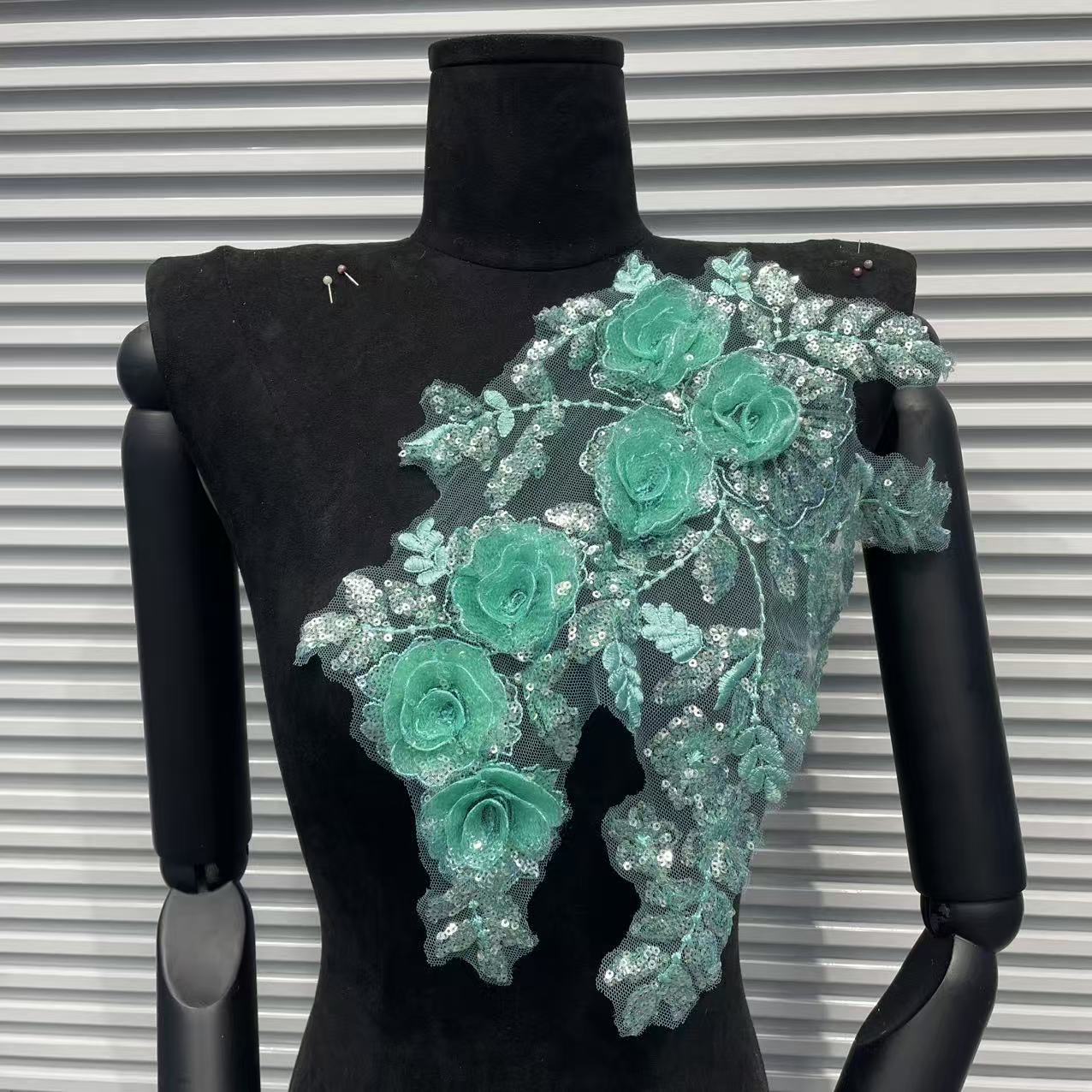 Beaded Lace Embroidered Appliqué Trim – Full-Coverage Sequin & Multi-Color Crystal Flower Motif, Matching Pair Design for Wedding Dresses, Evening Gowns & Bridal DIY Sewing Projects - Image 13