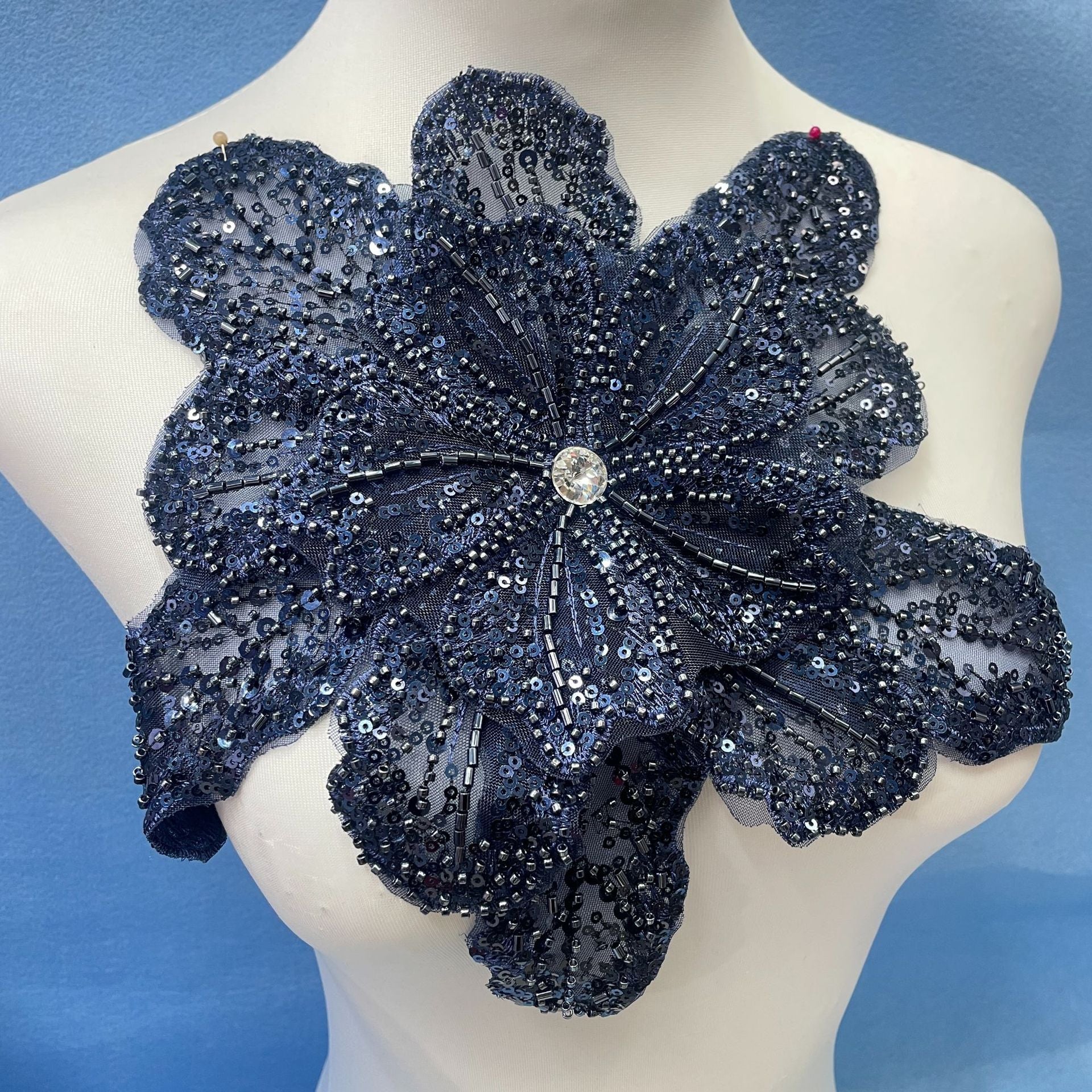 Multicolor Layered Sequin & Beaded 3D Floral Appliqué – Decorative Patch for Dresses, Evening Gowns & Bridal Fashion Accessories - Image 2