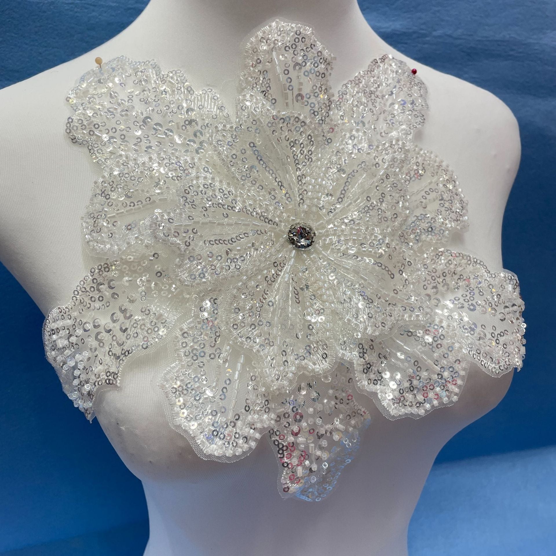 Multicolor Layered Sequin & Beaded 3D Floral Appliqué – Decorative Patch for Dresses, Evening Gowns & Bridal Fashion Accessories - Image 3