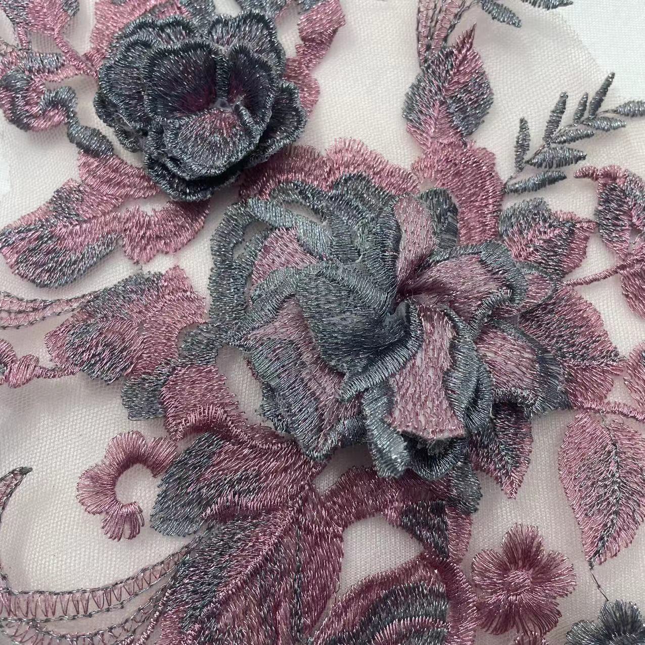 3D Beaded Floral Appliqué for Wedding Dresses | Sequin Tulle Trim - Image 4