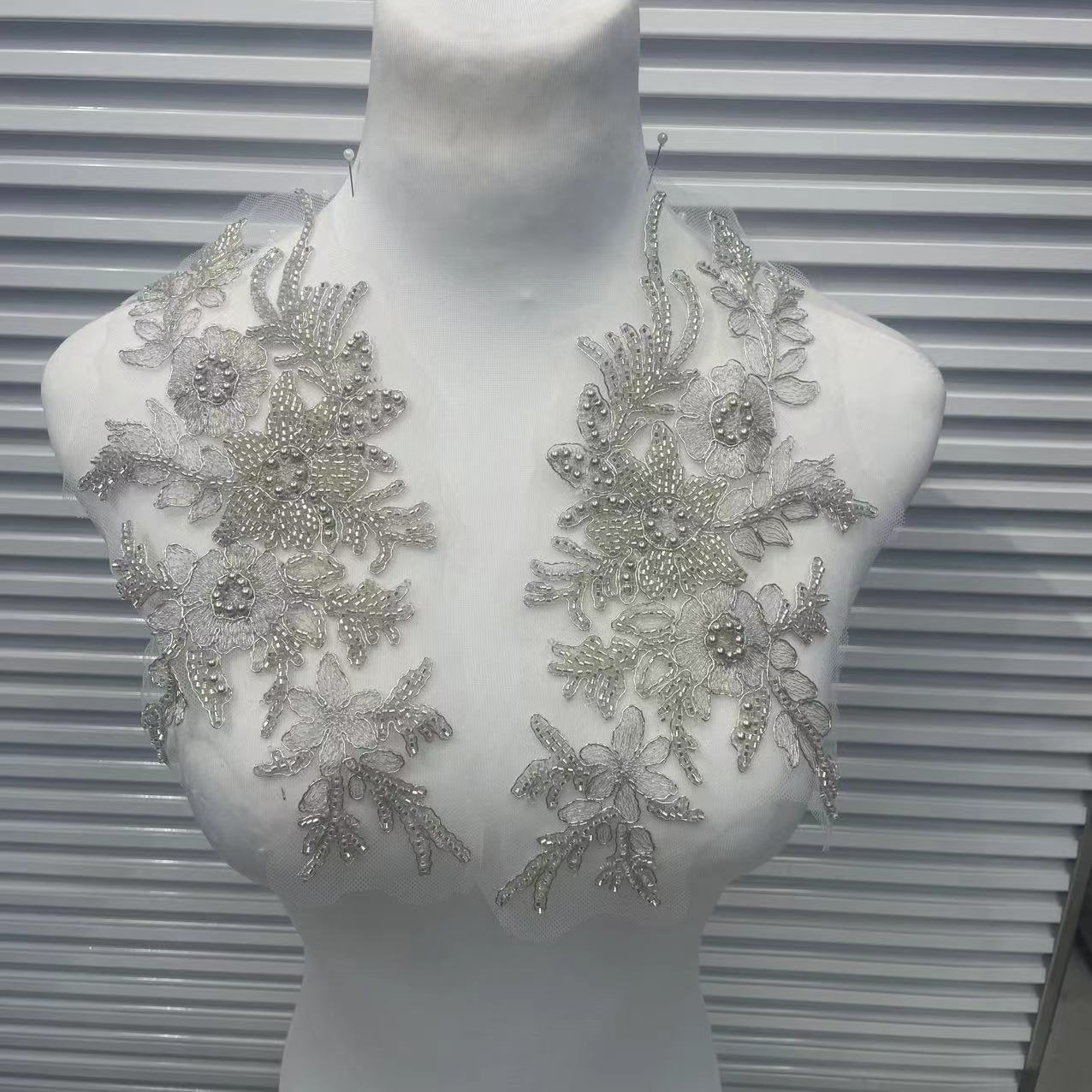 Sequin Lace Appliqué for Wedding Dresses | Multicolor Floral Neckline Trim - Image 7