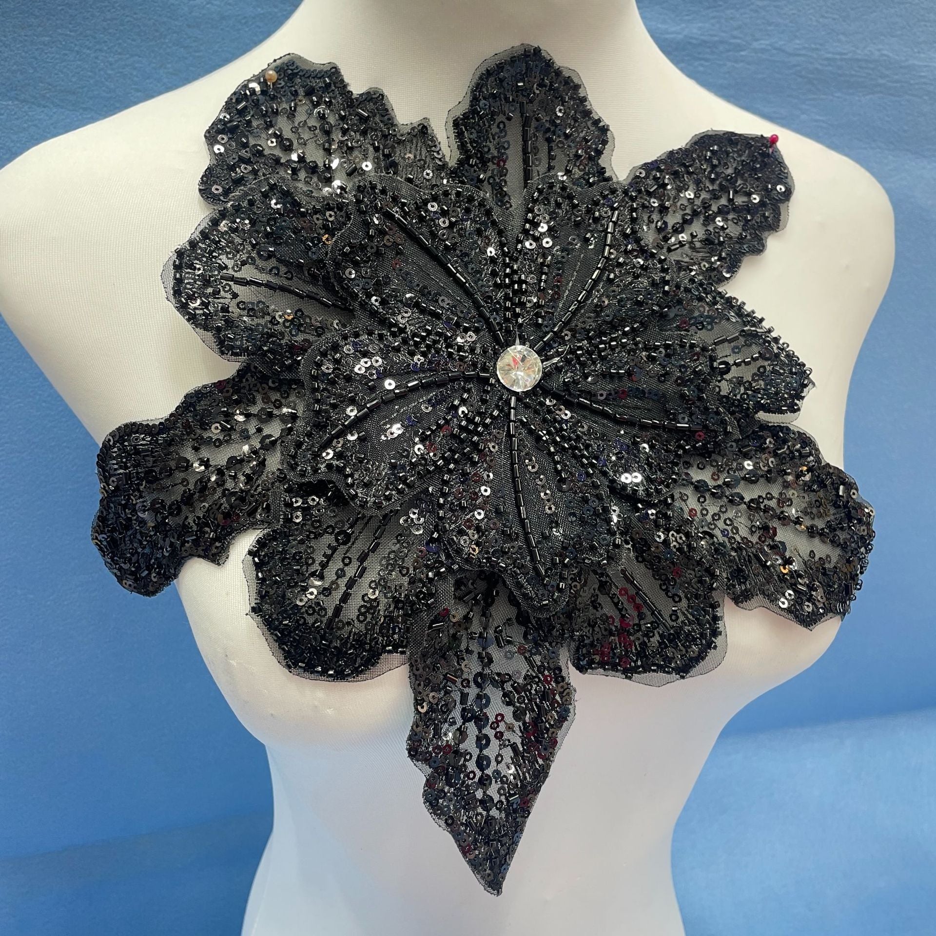 Multicolor Layered Sequin & Beaded 3D Floral Appliqué – Decorative Patch for Dresses, Evening Gowns & Bridal Fashion Accessories - Image 4