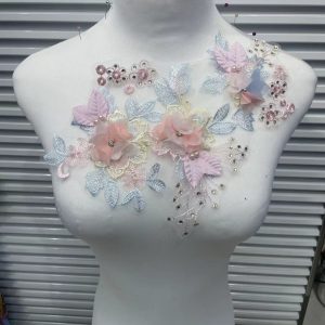 3D Embroidered Floral Appliqué | Beaded Rhinestone Sew-On Trim