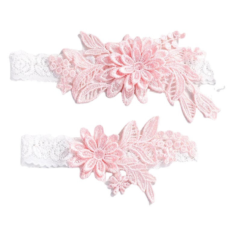 Bridal Garter Set, Light Blue 3d Flower Lace Garter Belt, Stretch Elastic Non-slip Wedding Garter For Bride - Image 5