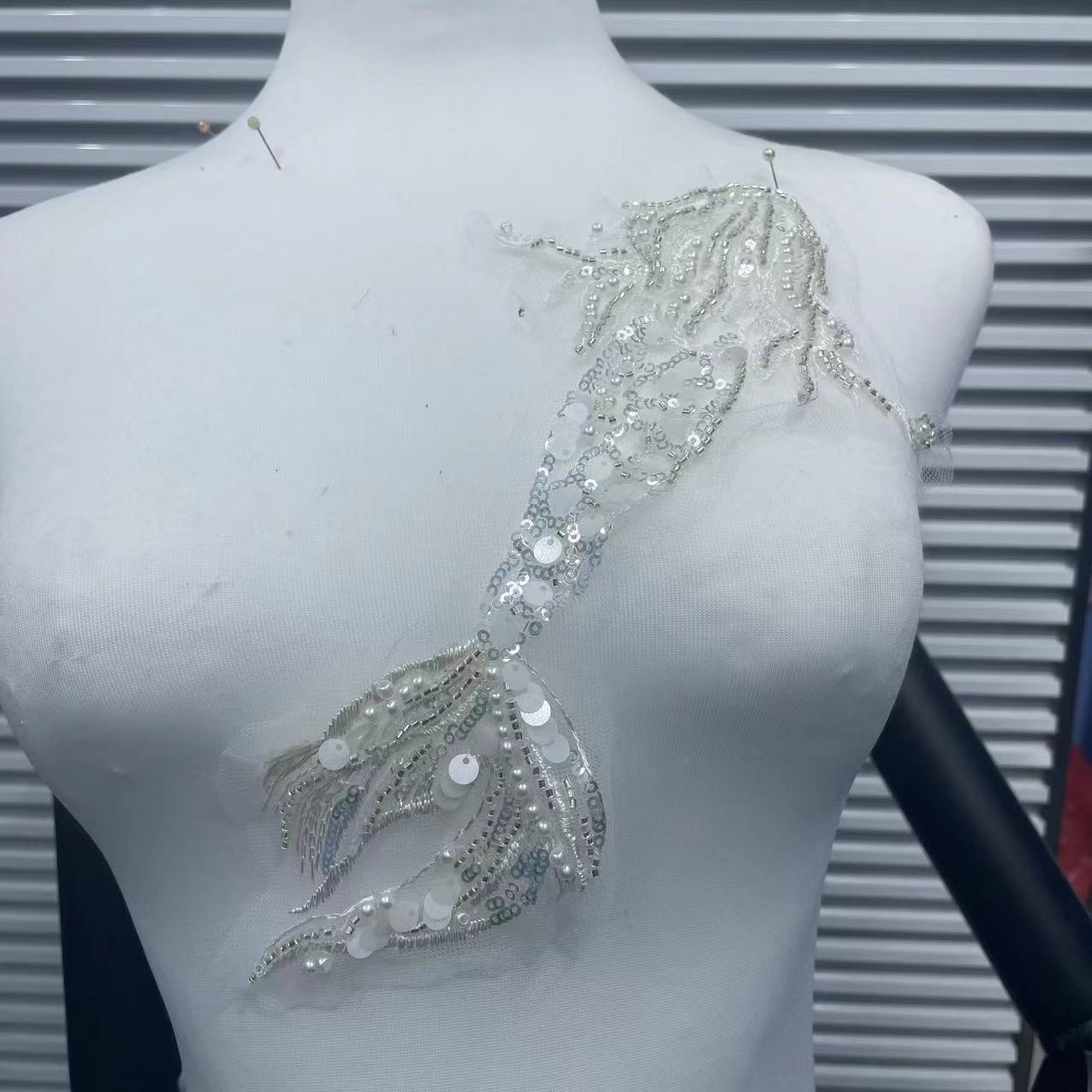 Koi Fish Inspired Heavy Embellishment Trim – Lustrous White Shell Pearls, Tiny Seed Beads & Silver Thread Appliqué for Bridal Gowns, Evening Wear & Luxury DIY Fashion Accessories - Image 6