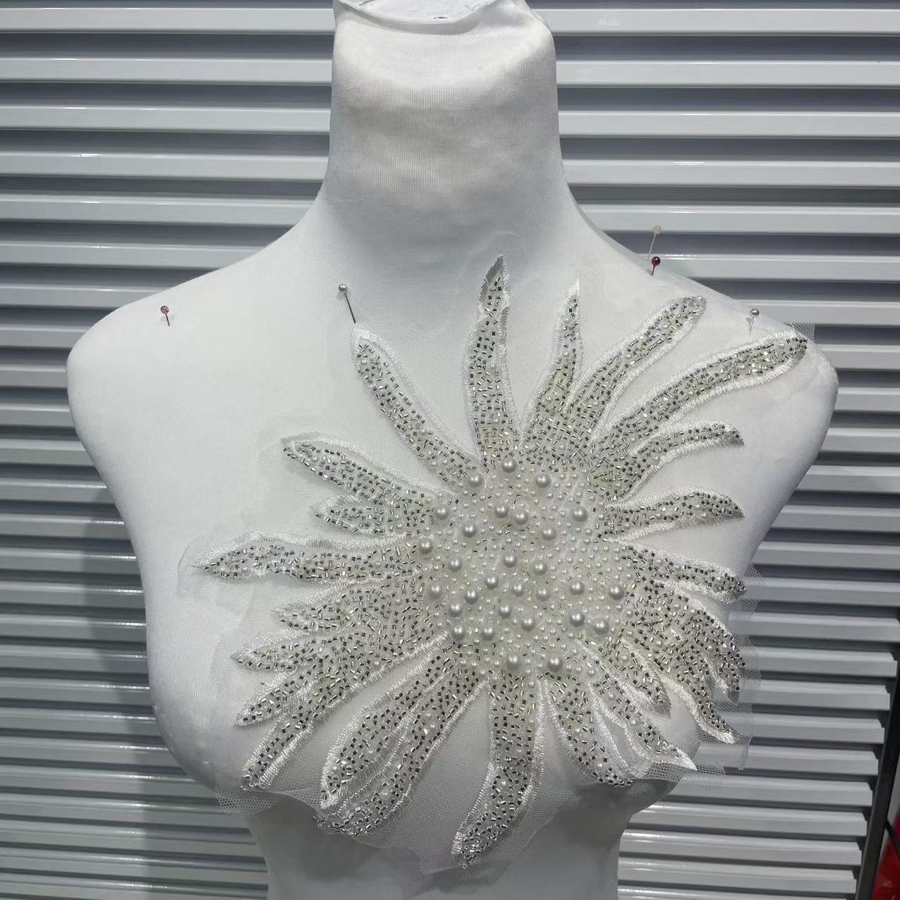 Embroidered Sequin Flower Lace Trim | Beaded Collar Appliqué - Image 6