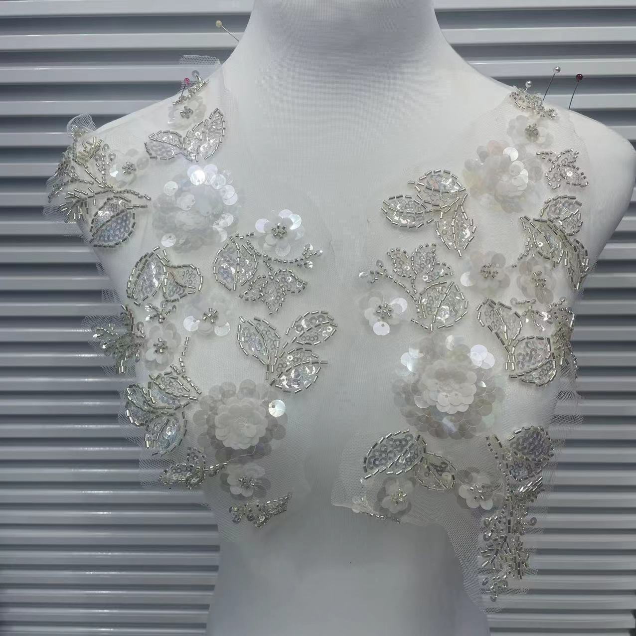 3D Lace Appliqué for Wedding Dresses | Beaded Sequin Floral Trim
