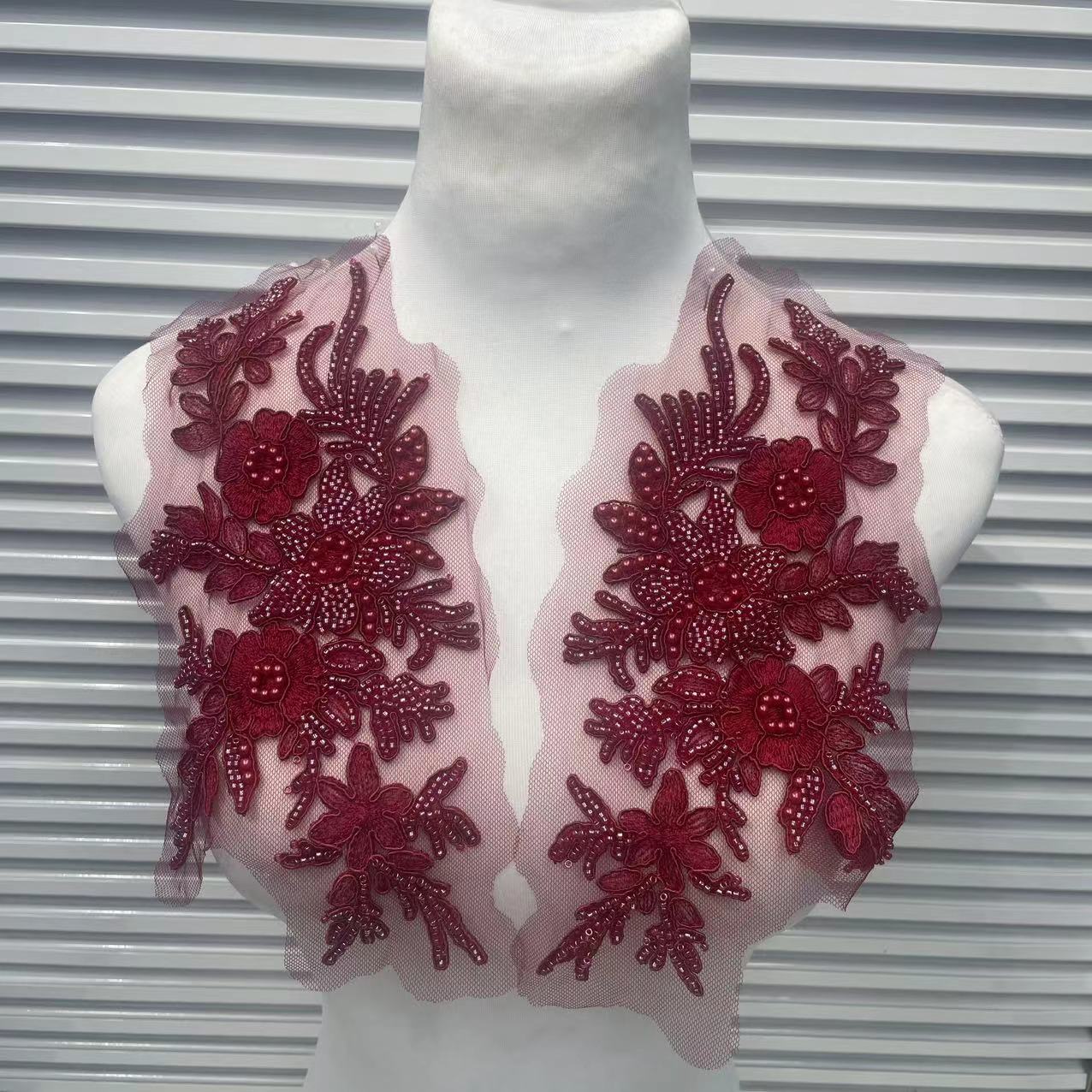 Sequin Lace Appliqué for Wedding Dresses | Multicolor Floral Neckline Trim - Image 11
