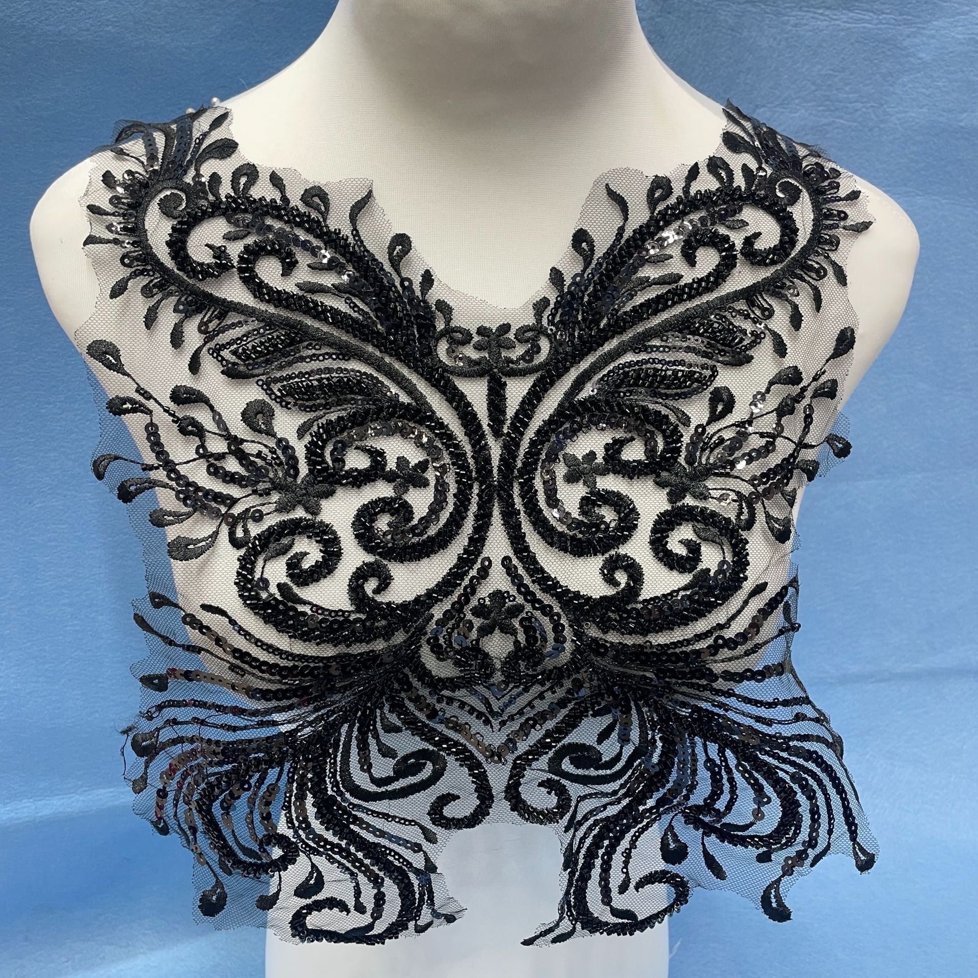 Lace and Sequin Embroidered Appliqué Patch for Front & Back of Wedding Dresses – DIY Decorative Trim with Elegant Lace & Sparkling Sequins for Bridal Gowns, Evening Wear & Custom Sewing Projects - Image 7