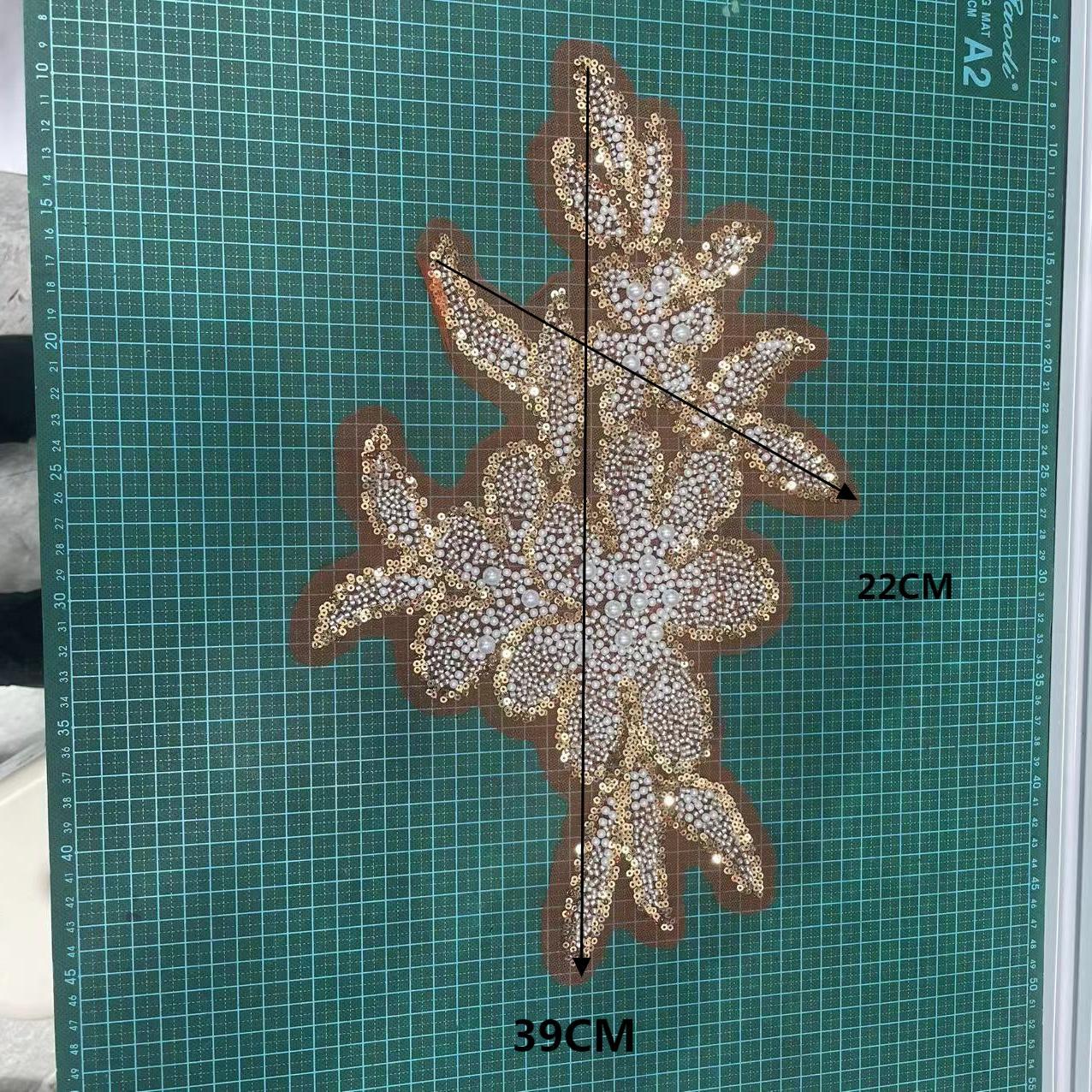 3D Beaded Floral Appliqué for Wedding Dresses | Rhinestone Neckline Trim - Image 2