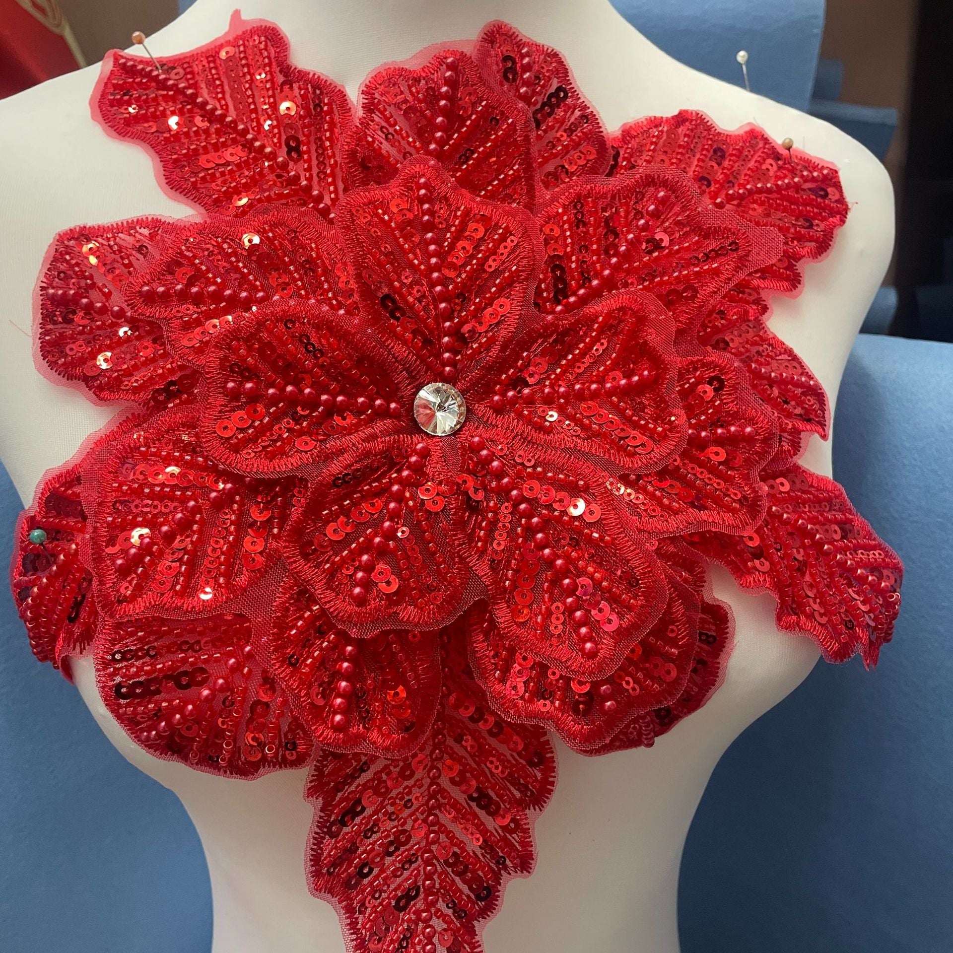 3D Extra-Large Snowflake Appliqué with 4-Layer Stiff Tulle, Fully Beaded & Sequined – Bold DIY Embellishment for Winter Wedding Dresses, Evening Gowns, Festival Costumes & Fashion Craft Projects - Image 4