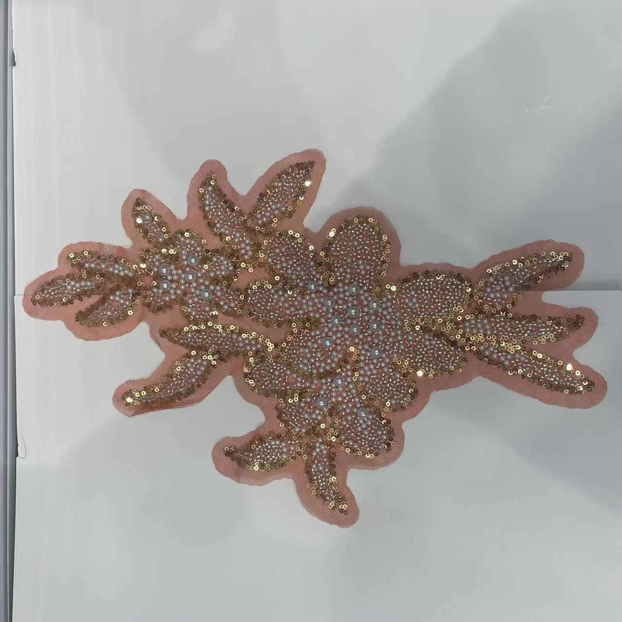 3D Beaded Floral Appliqué for Wedding Dresses | Rhinestone Neckline Trim - Image 4