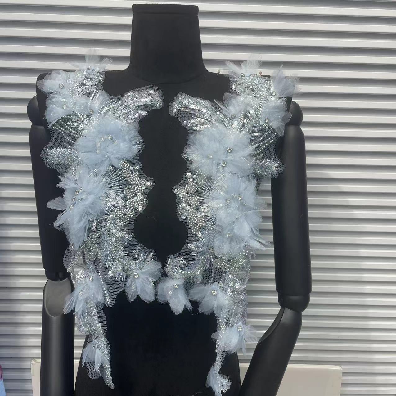 3D Beaded Floral Sleeve Appliqué | Bridal & Costume Trim - Image 4