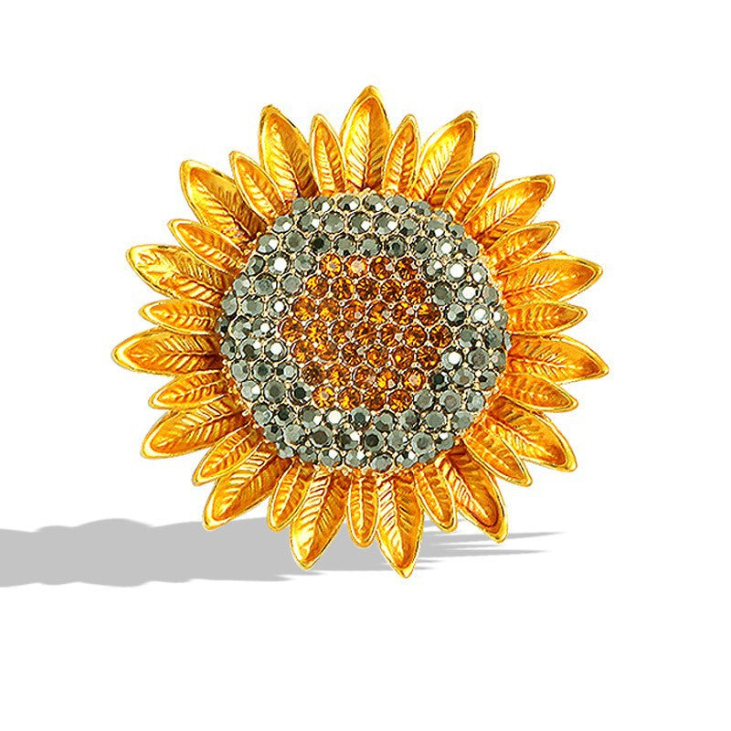 Women's Eco Alloy Enamel Sunflower Brooch - Crystal Rhinestone Flower Pin, Fashion Botanical Accessory - Image 5