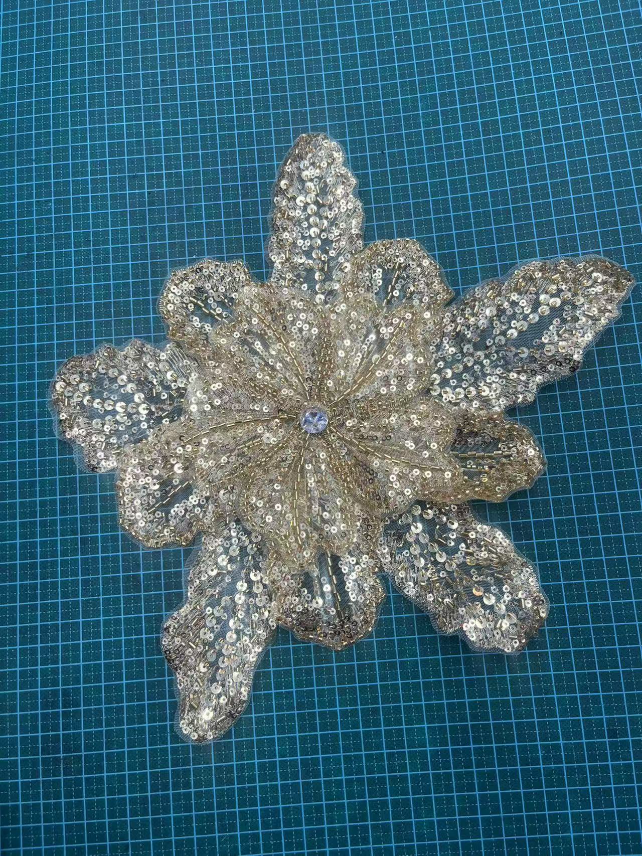 Multicolor Layered Sequin & Beaded 3D Floral Appliqué – Decorative Patch for Dresses, Evening Gowns & Bridal Fashion Accessories - Image 13