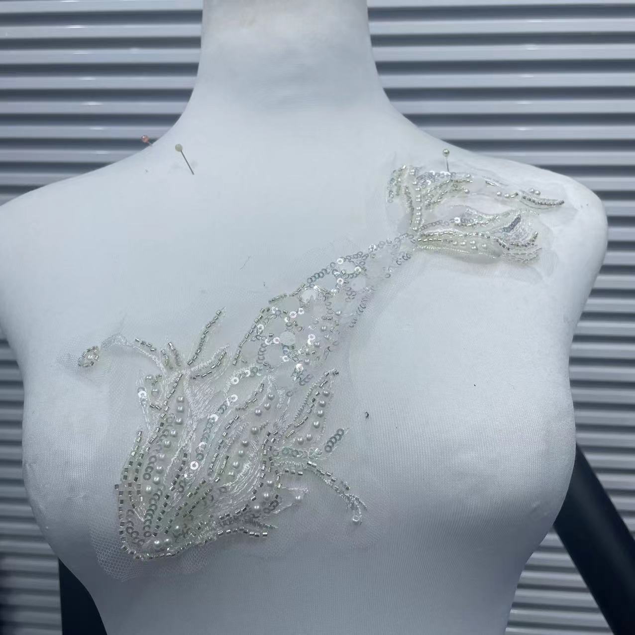 Koi Fish Inspired Heavy Embellishment Trim – Lustrous White Shell Pearls, Tiny Seed Beads & Silver Thread Appliqué for Bridal Gowns, Evening Wear & Luxury DIY Fashion Accessories - Image 4