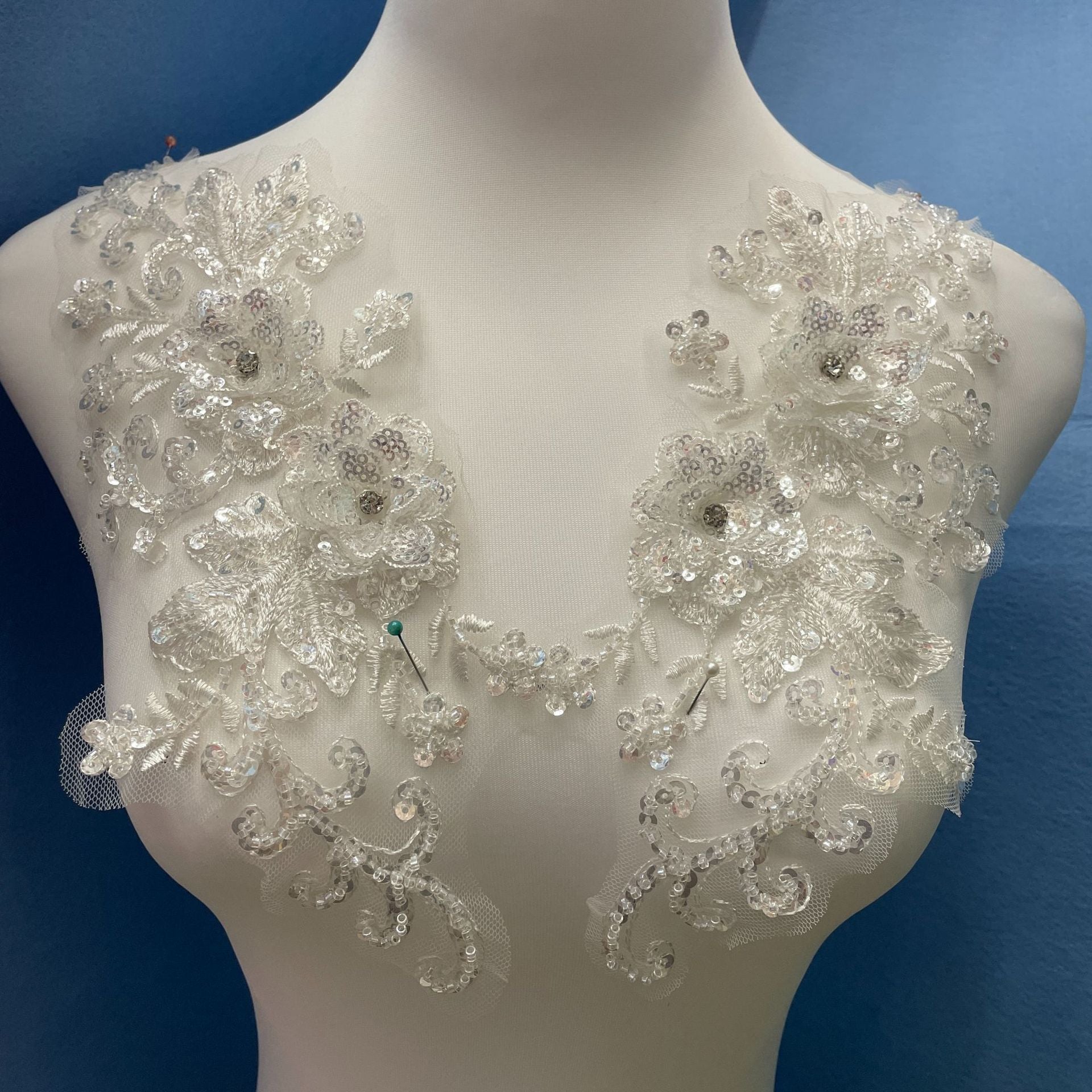 Large Multi-Color Floral Lace Applique - Hand-Sew Bridal & Gown Embroidery Trim - Image 6