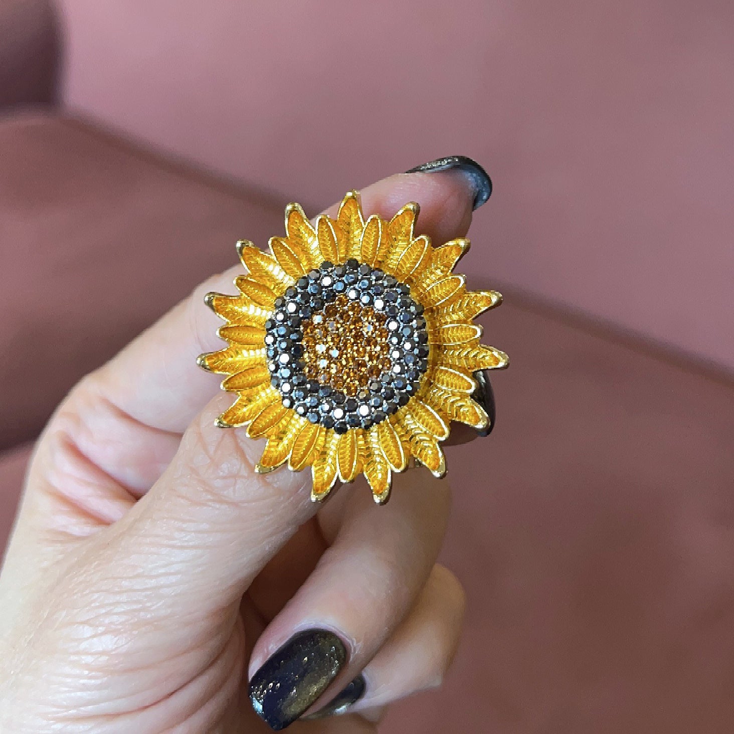 Women's Eco Alloy Enamel Sunflower Brooch - Crystal Rhinestone Flower Pin, Fashion Botanical Accessory - Image 4