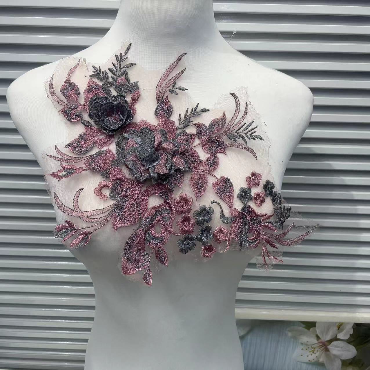 3D Beaded Floral Appliqué for Wedding Dresses | Sequin Tulle Trim - Image 6