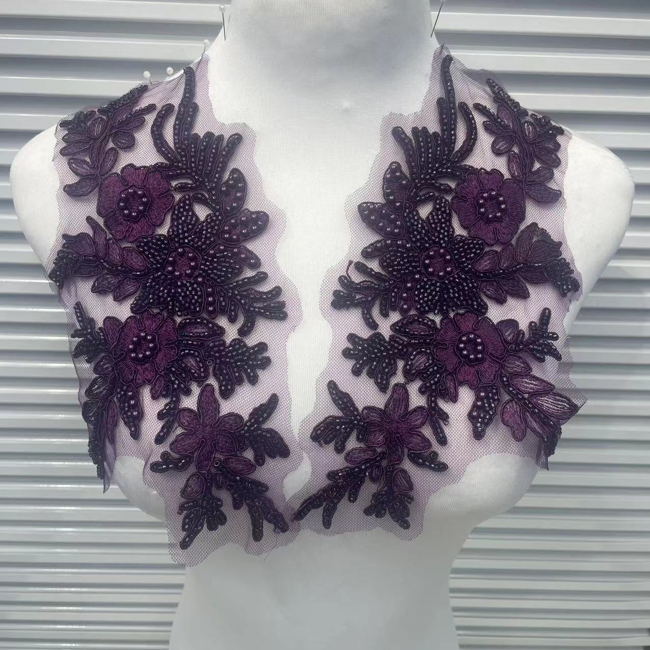 Sequin Lace Appliqué for Wedding Dresses | Multicolor Floral Neckline Trim - Image 3