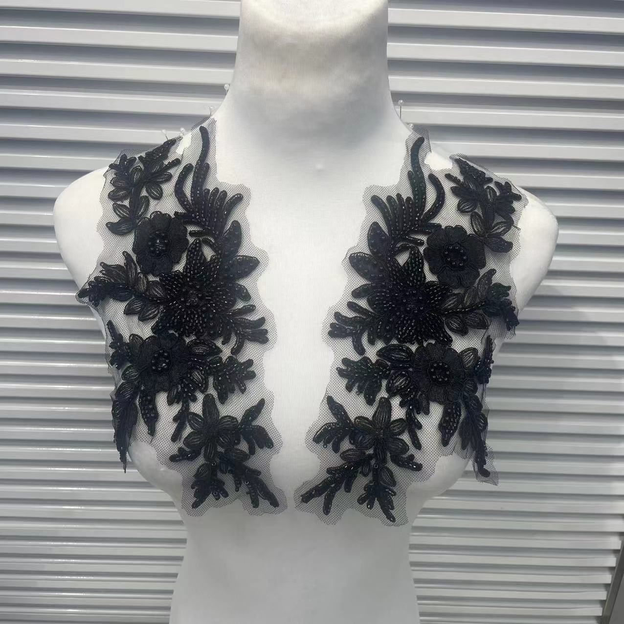 Sequin Lace Appliqué for Wedding Dresses | Multicolor Floral Neckline Trim - Image 9