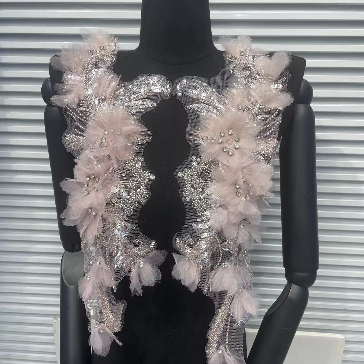 3D Beaded Floral Sleeve Appliqué | Bridal & Costume Trim - Image 2