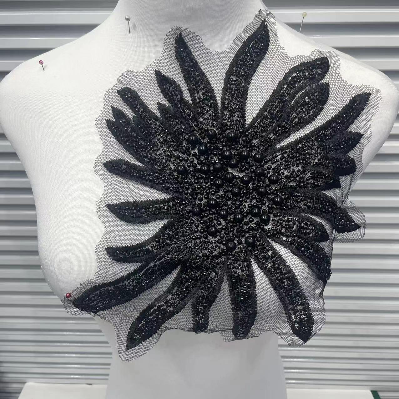 Embroidered Sequin Flower Lace Trim | Beaded Collar Appliqué - Image 4
