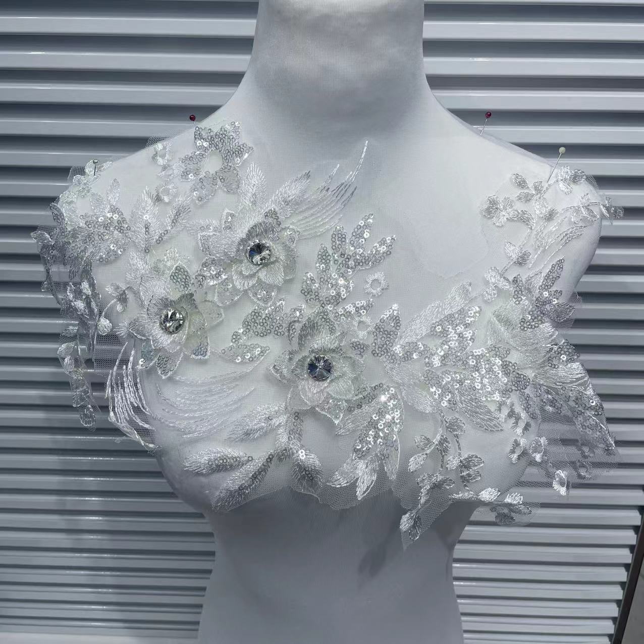 Multicolor Lace Trim with Embroidered Flowers, Crystal Glass Rhinestones & Beading – Sparkling DIY Appliqué for Wedding Dresses, Evening Gowns, Stage Costumes & Fashion Sewing Projects - Image 6