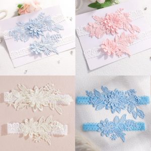 Bridal Garter Set, Light Blue 3d Flower Lace Garter Belt, Stretch Elastic Non-slip Wedding Garter For Bride