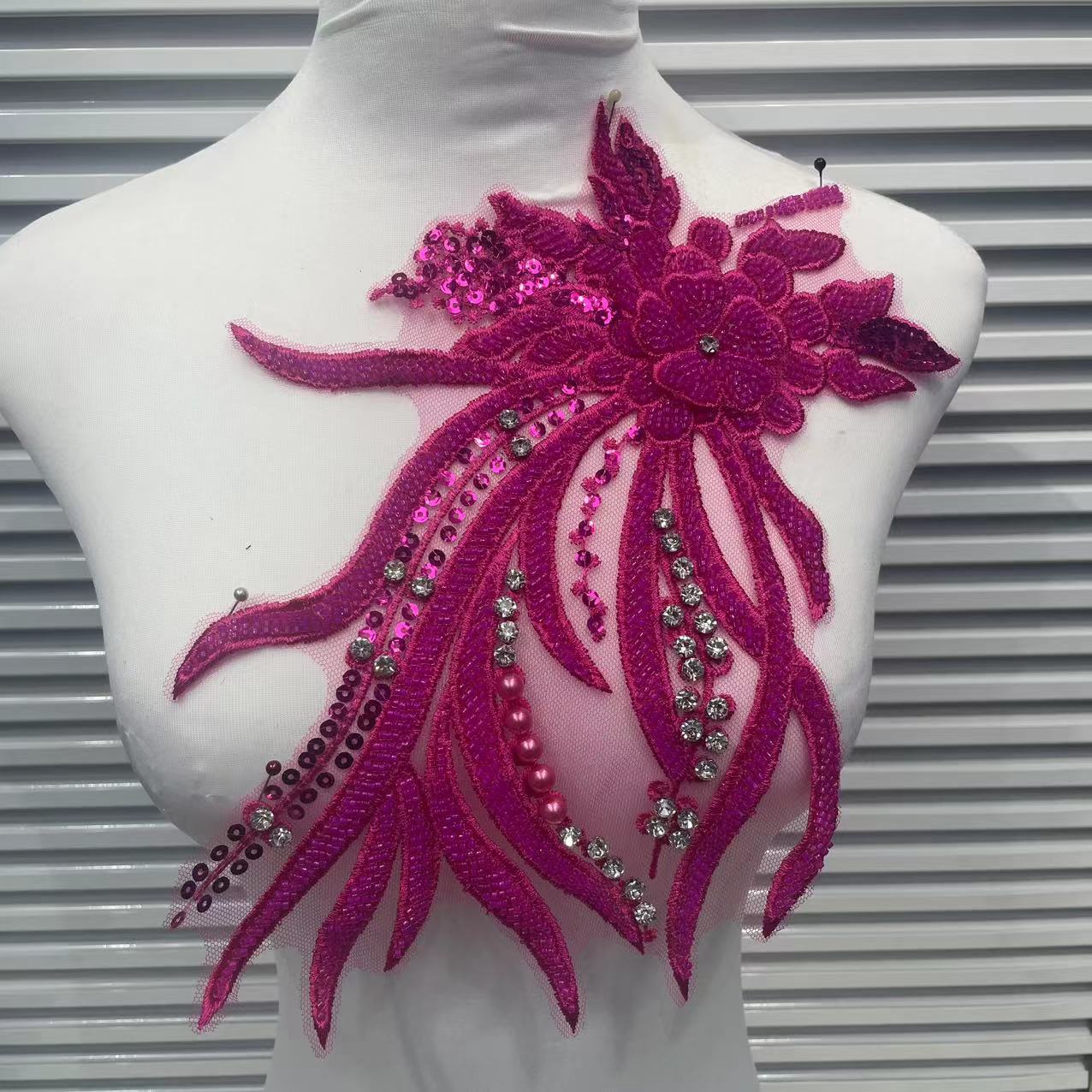 Beaded Sequin Lace Appliqué for Wedding Dresses | Floral Shoulder Trim - Image 11