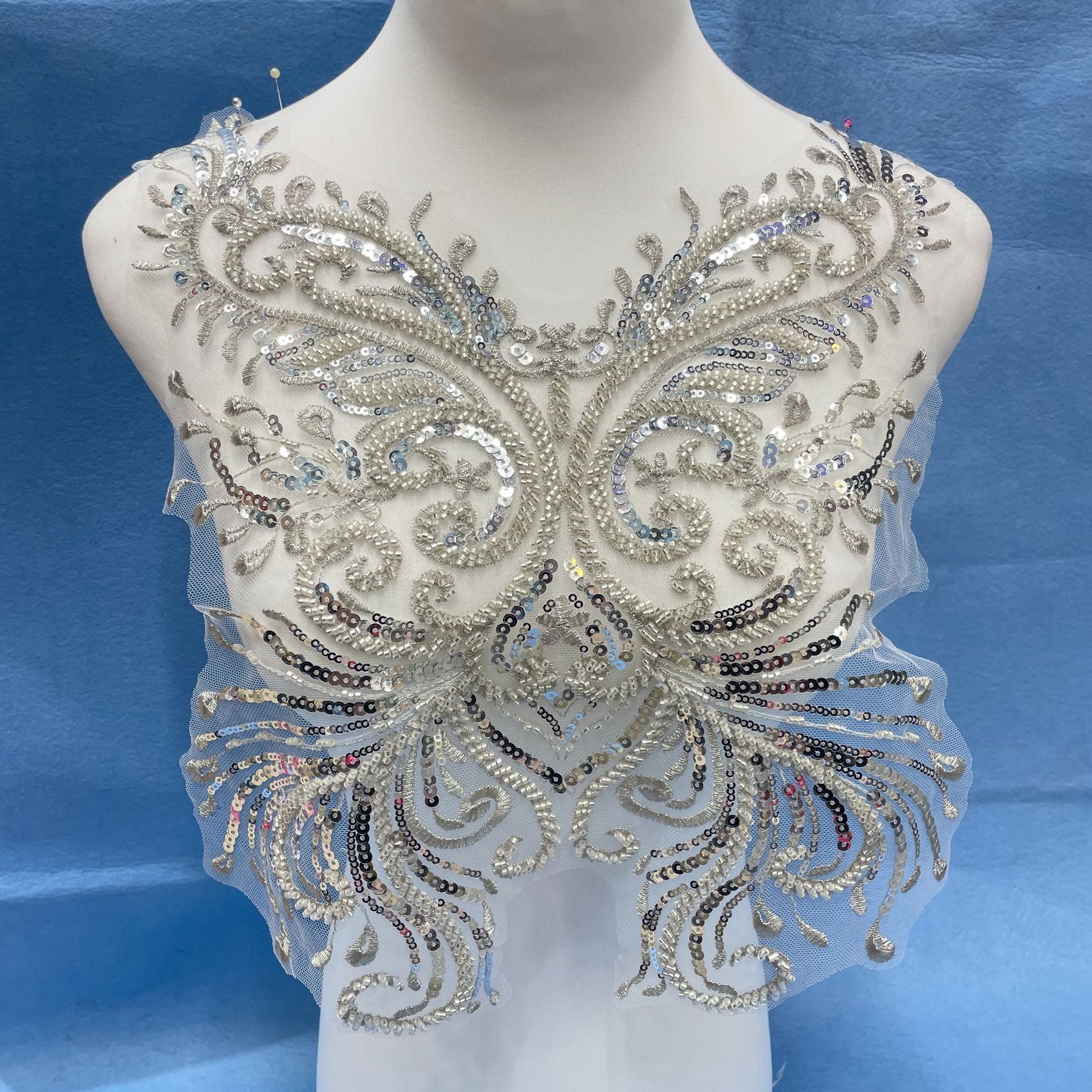 Lace and Sequin Embroidered Appliqué Patch for Front & Back of Wedding Dresses – DIY Decorative Trim with Elegant Lace & Sparkling Sequins for Bridal Gowns, Evening Wear & Custom Sewing Projects - Image 12