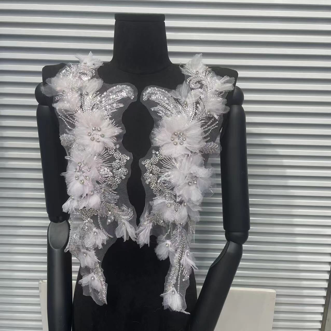 3D Beaded Floral Sleeve Appliqué | Bridal & Costume Trim - Image 3