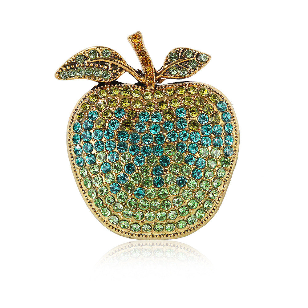Eco-friendly Full Diamond Gradient Christmas Eve Apple Brooch Design Fruit Pin Fashion Coat Flower Accessory - Image 4