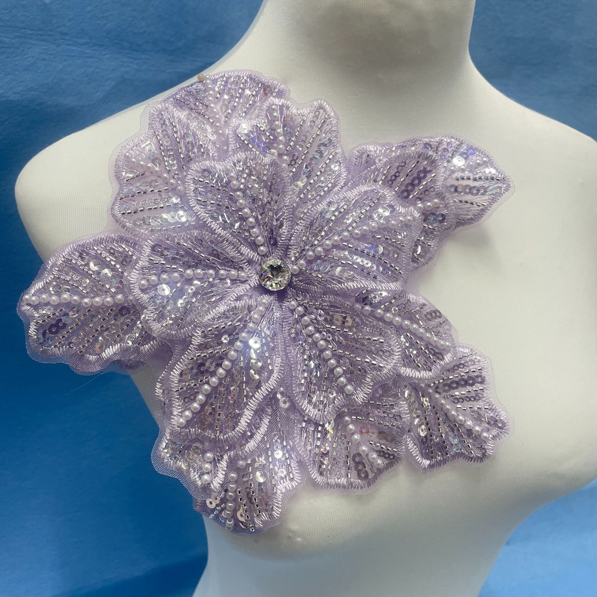 Large Floral Lace Appliqué Trim with Sequins & Beading – Embellished DIY Sew-On Embroidered Flower for Wedding Dresses, Evening Gowns & Bridal Fashion Accessories - Image 16