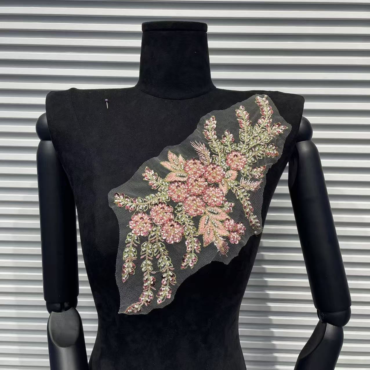 Color-Block 3D Embroidered Appliqué with Tube Beads & Lace – Minimalist Chic Patch for Sweaters, Jackets & DIY Fashion Embellishment - Image 11
