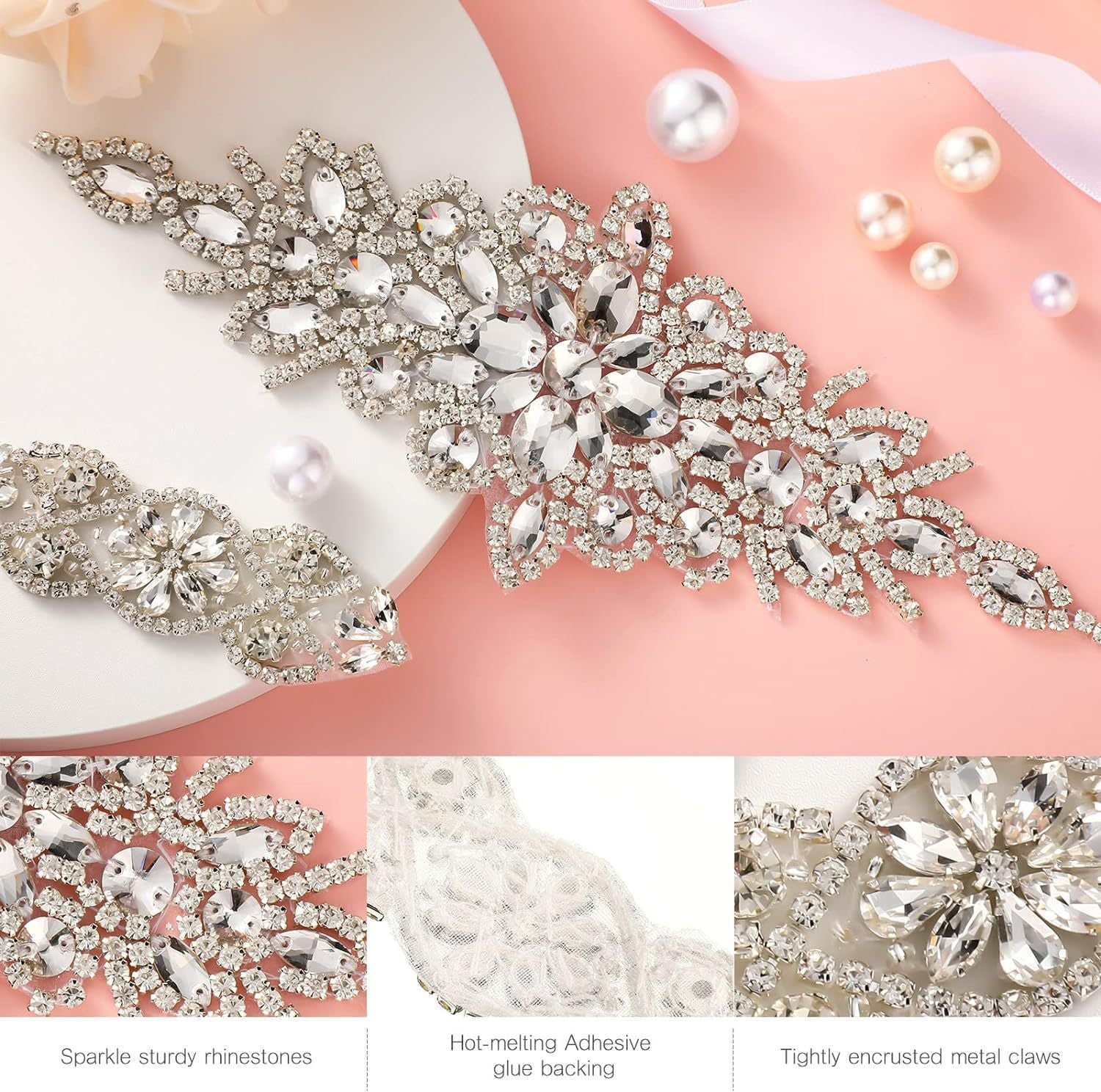 9 Pcs Rhinestone Applique Patches with Back Glue, Sparkling Iron-on Gems for Dancewear, Performance Costumes, Ice Skating Dress, Garment Embellishment - Image 4