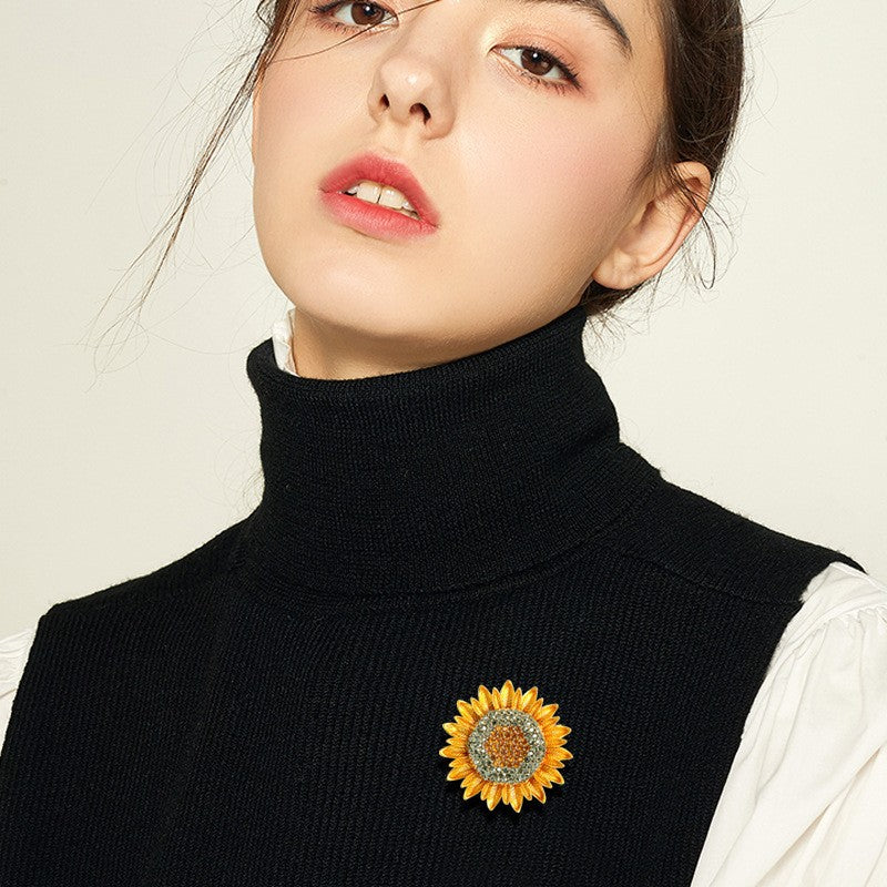 Women's Eco Alloy Enamel Sunflower Brooch - Crystal Rhinestone Flower Pin, Fashion Botanical Accessory - Image 2