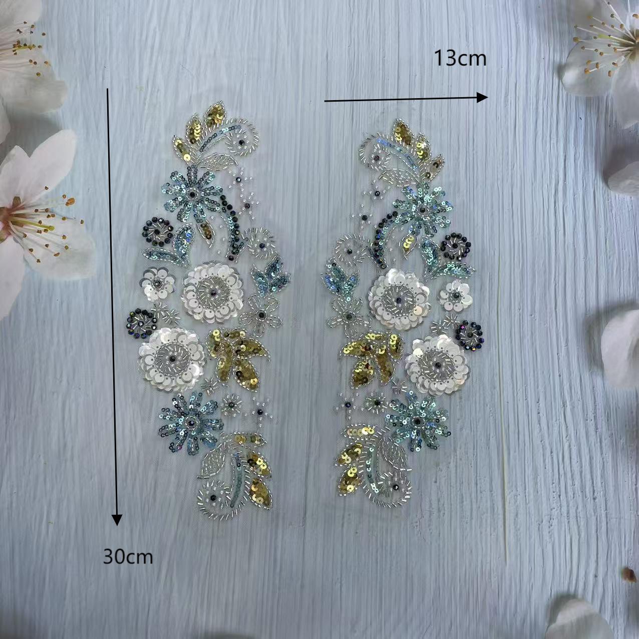 3D Beaded Floral Appliqué for Wedding Dresses | Crystal & Pearl Collar Trim - Image 3
