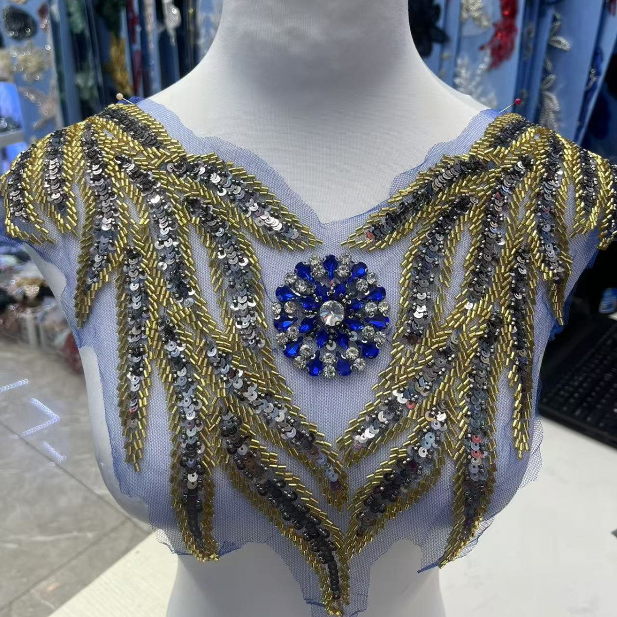 Multicolor Hand-Beading Lace Trim with Crystal Glass Rhinestones & Seed Beads – Embellished DIY Appliqué for Wedding Dresses, Evening Gowns, Qipao & Bridal Fashion Sewing Projects - Image 2