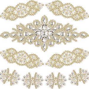9 Pcs Rhinestone Applique Patches with Back Glue, Sparkling Iron-on Gems for Dancewear, Performance Costumes, Ice Skating Dress, Garment Embellishment