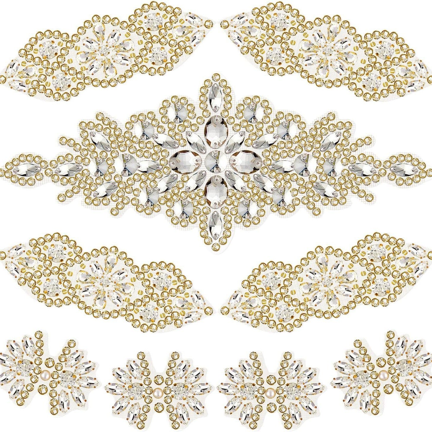 9 Pcs Rhinestone Applique Patches with Back Glue, Sparkling Iron-on Gems for Dancewear, Performance Costumes, Ice Skating Dress, Garment Embellishment