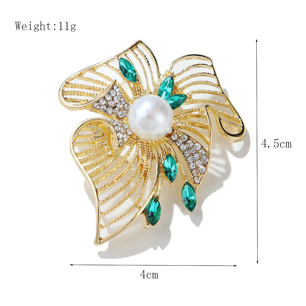 Luxury Vintage Emerald Pearl Brooch Pin | Heavy-Duty Niche Elegant Women's Accessory - Image 3